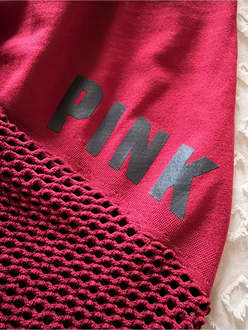 PINK Women's Burgundy leggings with Mesh Hem